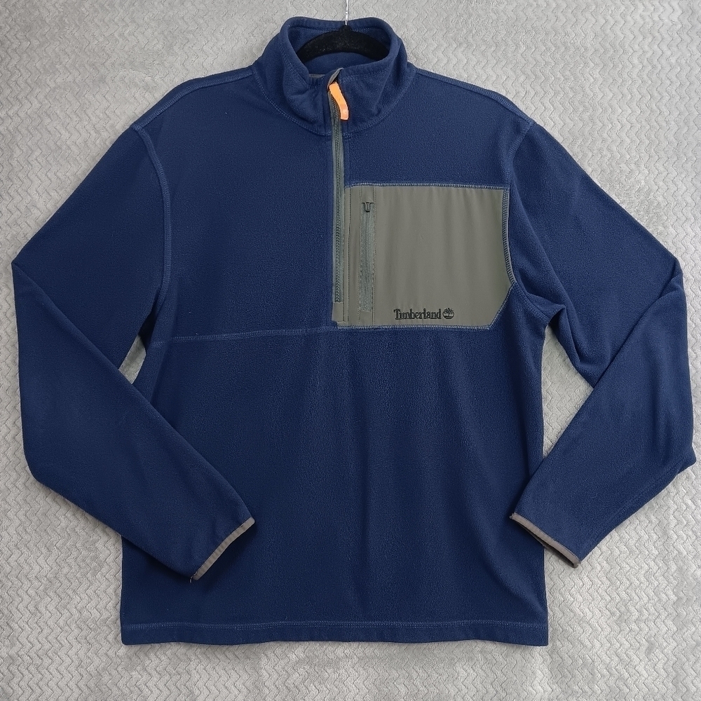TIMBERLAND Men's Navy Blue Quarter zip Fleece Pullover Sweatshirt Jacket Size M